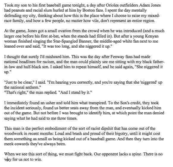 Kenyan racial slur - Boston Red Sox