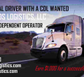 Driver with a CDL Wanted: Work as an Independent Operator, Unlimited Earning Potential