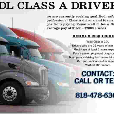 CDL Drivers Wanted: $1,500 - $2,000 Average Weekly Pay