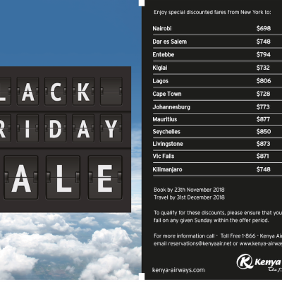 Black Friday Sale for Kenya Airways Direct Flights from New York