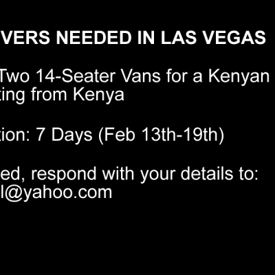 Two Drivers Needed in Las Vegas to Drive Visiting Kenyan Youth Soccer Team Around for 7 Days