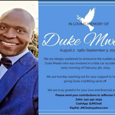 Death Announcement: Duke Mwebi of Laurel, Maryland