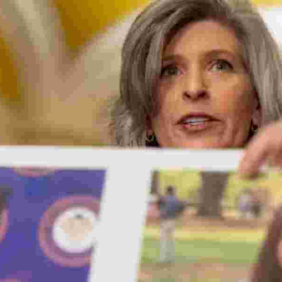 Sen Joni Ernst, R-Iowa, Holds a Poster With Photos of Murder Victims Sarah Root and Laken Riley  Senseless Murder of Student in the US Fuels Immigration Debate