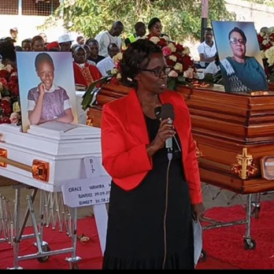 The funeral service of Julius Mwangi, 62, his wife Winnie Njoki, 49, and their two children, Grace Wawira, 15, and Ivyjune Njeri Family of Four Buried Together After Fatal Blaze