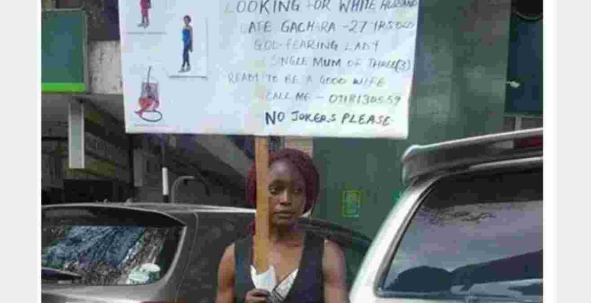Kenyan Woman Carries Placard on the Streets Looking for a Mzungu Husband