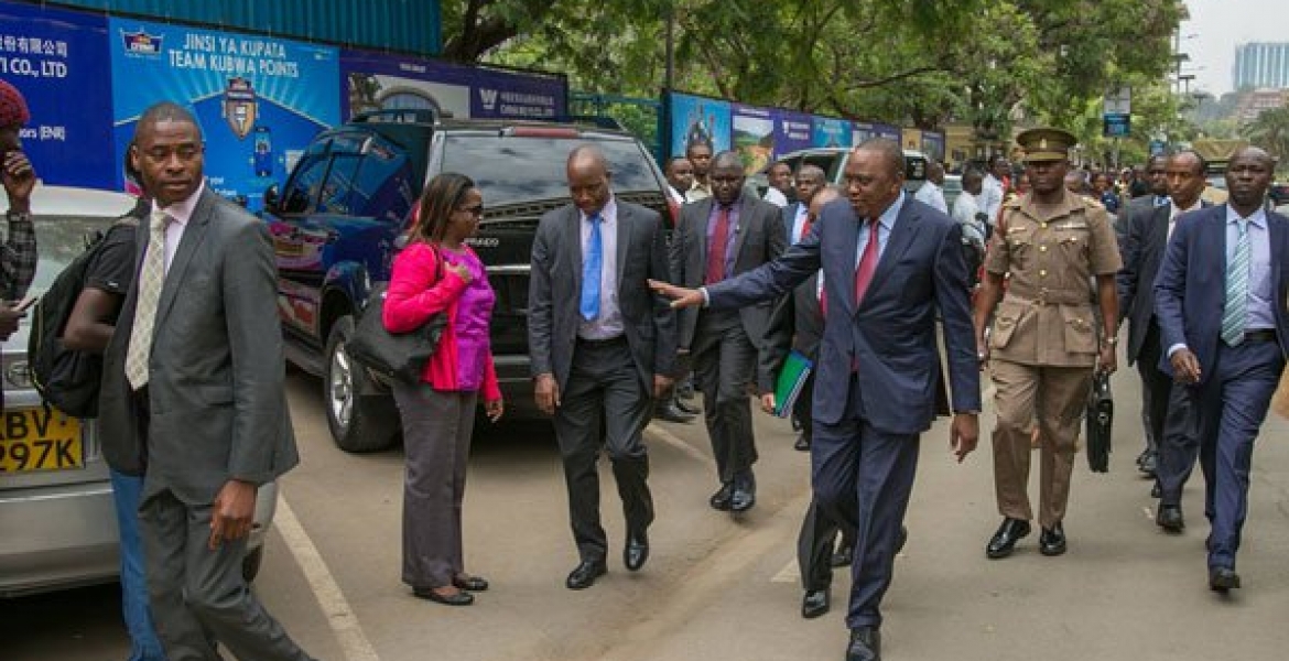 Kenyans Watch as President Uhuru Walks in the Streets of Nairobi