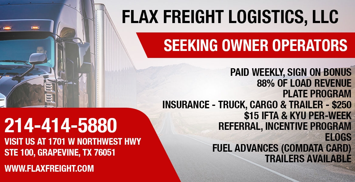 Flax Freight Logistics Seeking Owner Operators; Sign-on Bonuses Available
