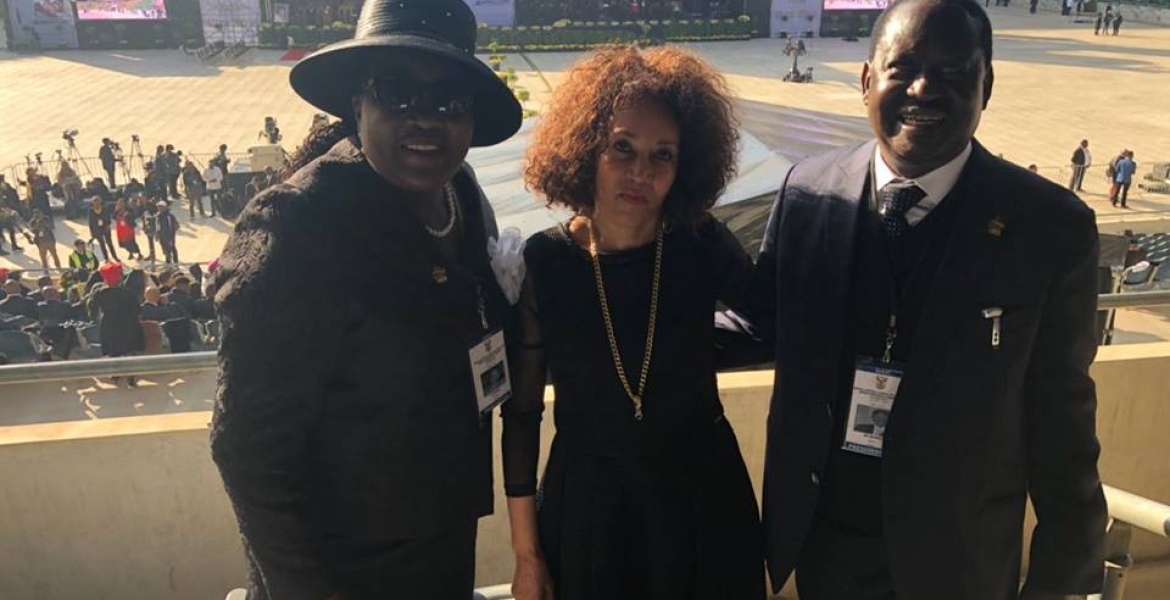 Raila Represents President Uhuru at Winnie Mandela's Funeral,  Wore &quot;Presidential Official&quot; Badge