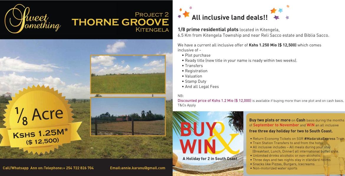 Buy Two or More Plots at Thorne Groove in Kitengela for a Chance to Win 3-Day Holiday for Two to South Coast