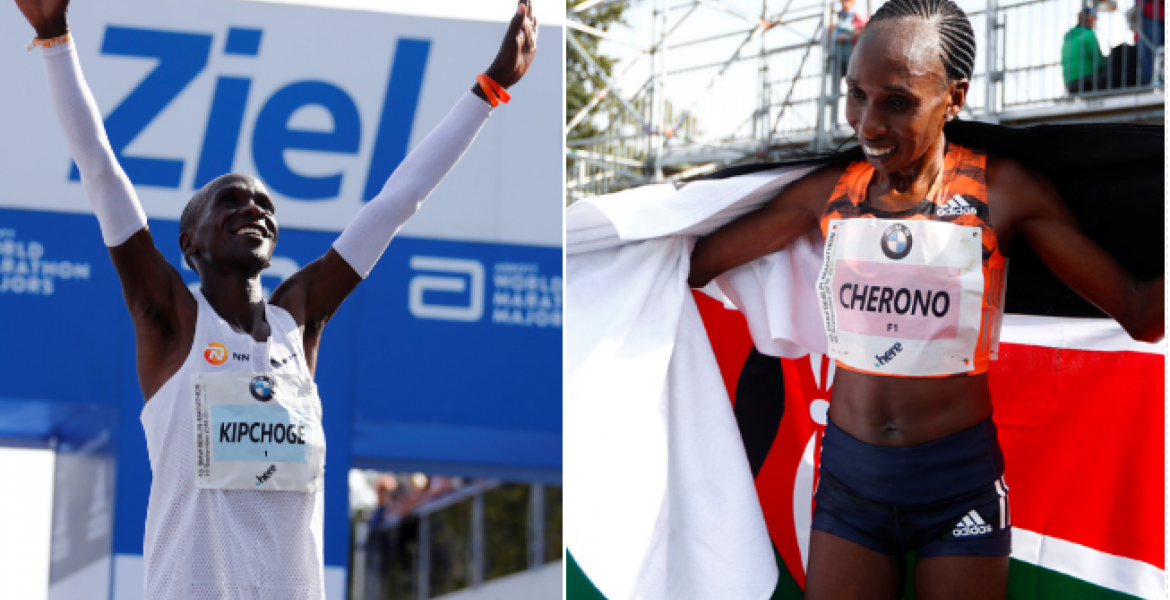 Kenyans Express Joy as Athletes Eliud Kipchoge and Gladys Cherono Fly Kenya's Flag High in Berlin, Germany