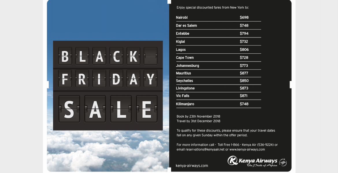 Black Friday Sale for Kenya Airways Direct Flights from New York
