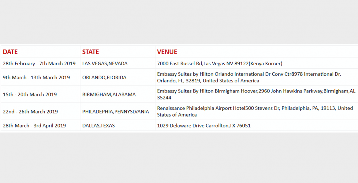 Leading Real Estate Firm Optiven Group Embarks on USA Tour Feb - Apr, 2019: Check When they Will Be Visiting a City Near You