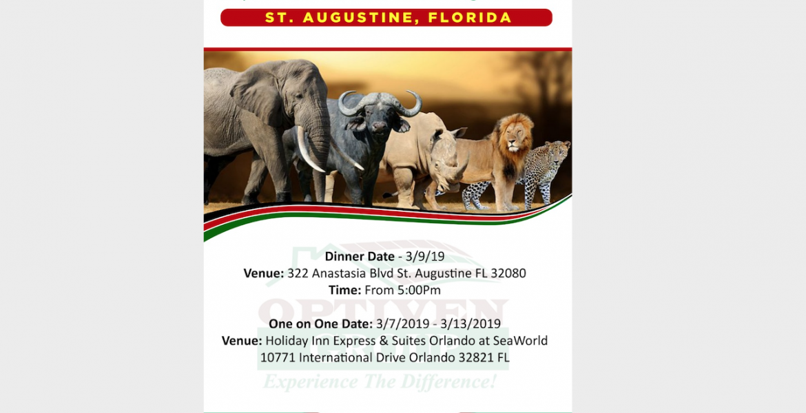 Kenya Real Estate Firm Optiven to Visit St Augustine, Florida from March 7th to March 13th, 2019