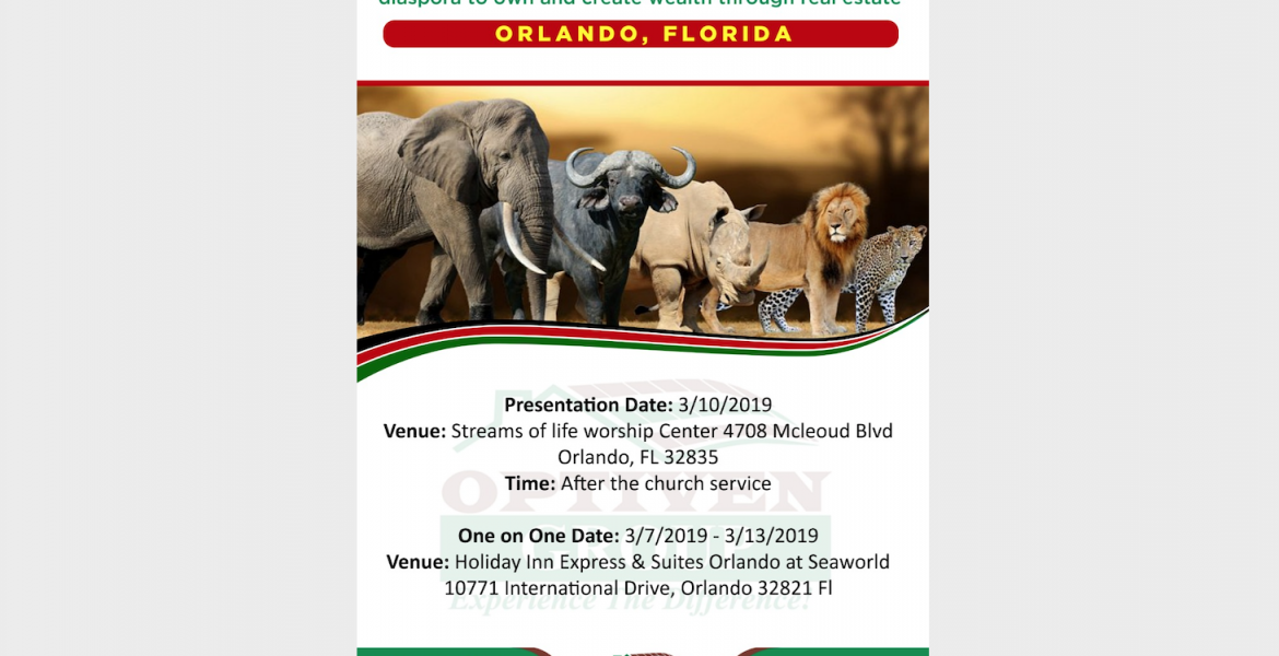 Kenya Real Estate Firm Optiven to Visit Streams of Life Worship Center in Orlando, Florida on March 10th
