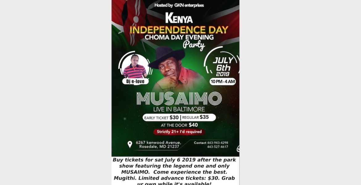 Mugithi Legend Musaimo Live in Concert July 6th in Baltimore, MD - Purchase Advance Tickets