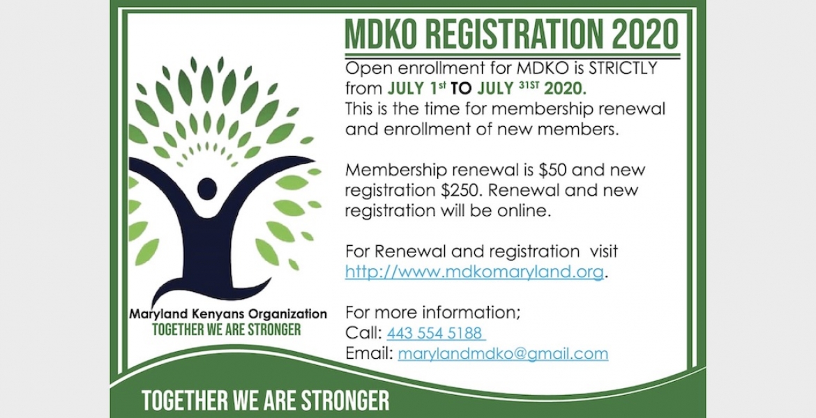 MDKO (Maryland Kenyans Organization) 2020 Open Enrollment Period: July 1st - July 31st