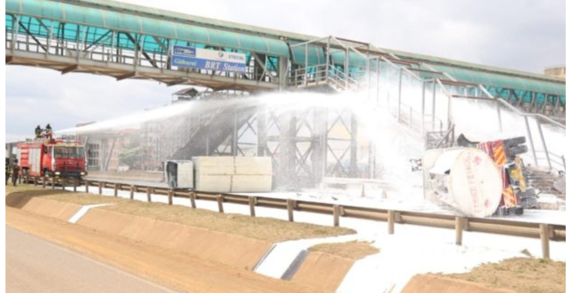 Thika Superhighway Closed After Fuel Tanker Overturns