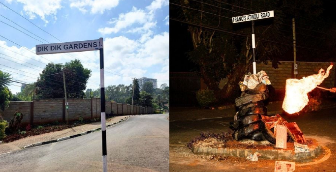 The new Dik Dik Gardens Road Sign That Replaces the Francis Atwoli Road Sign Kileleshwa Residents Rejoice as Court Declares Naming of Atwoli Road Unconstitutional