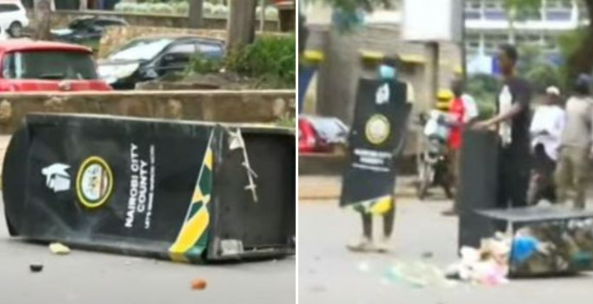 Nairobi’s Newly Installed CBD Dustbins Vandalised During Protests