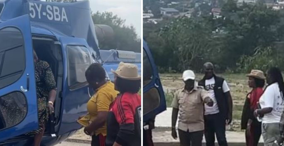 Kenyans React as Ida Odinga Lands in Chopper to Pick Daughter at Tom Mboya University