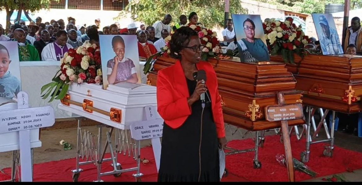 The funeral service of Julius Mwangi, 62, his wife Winnie Njoki, 49, and their two children, Grace Wawira, 15, and Ivyjune Njeri Family of Four Buried Together After Fatal Blaze