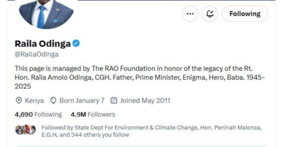 Former Prime Minister Raila Odinga's X Account RAO Foundation Takes Over Raila Odinga’s Social Media Accounts